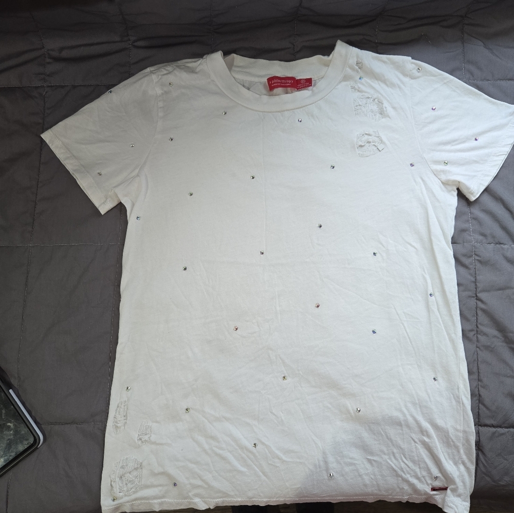 N:Philanthropy Woman White Shirt Size XS With Diamonds.